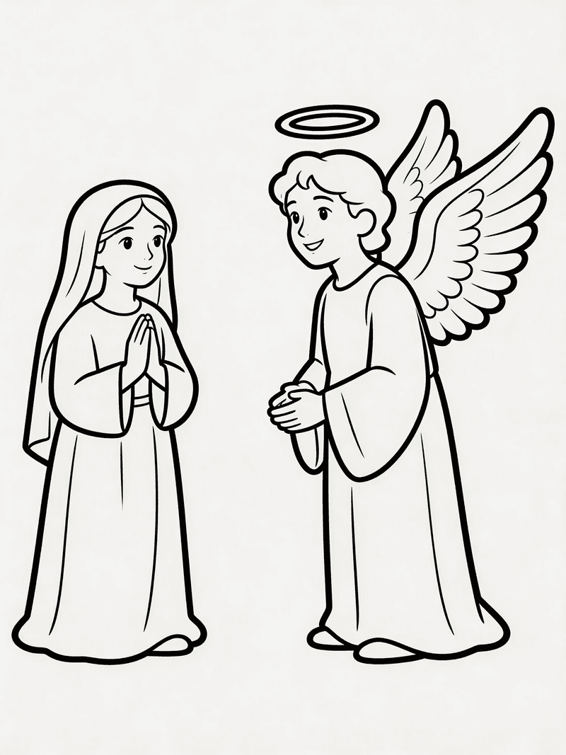 The angel appearing to Mary printable line art