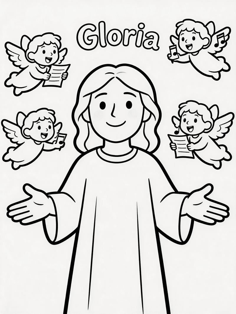 Angels singing Gloria in the sky printable line art