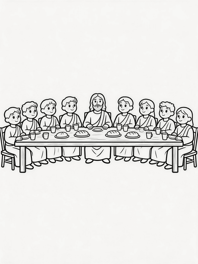 The Last Supper with Jesus and disciples printable line art