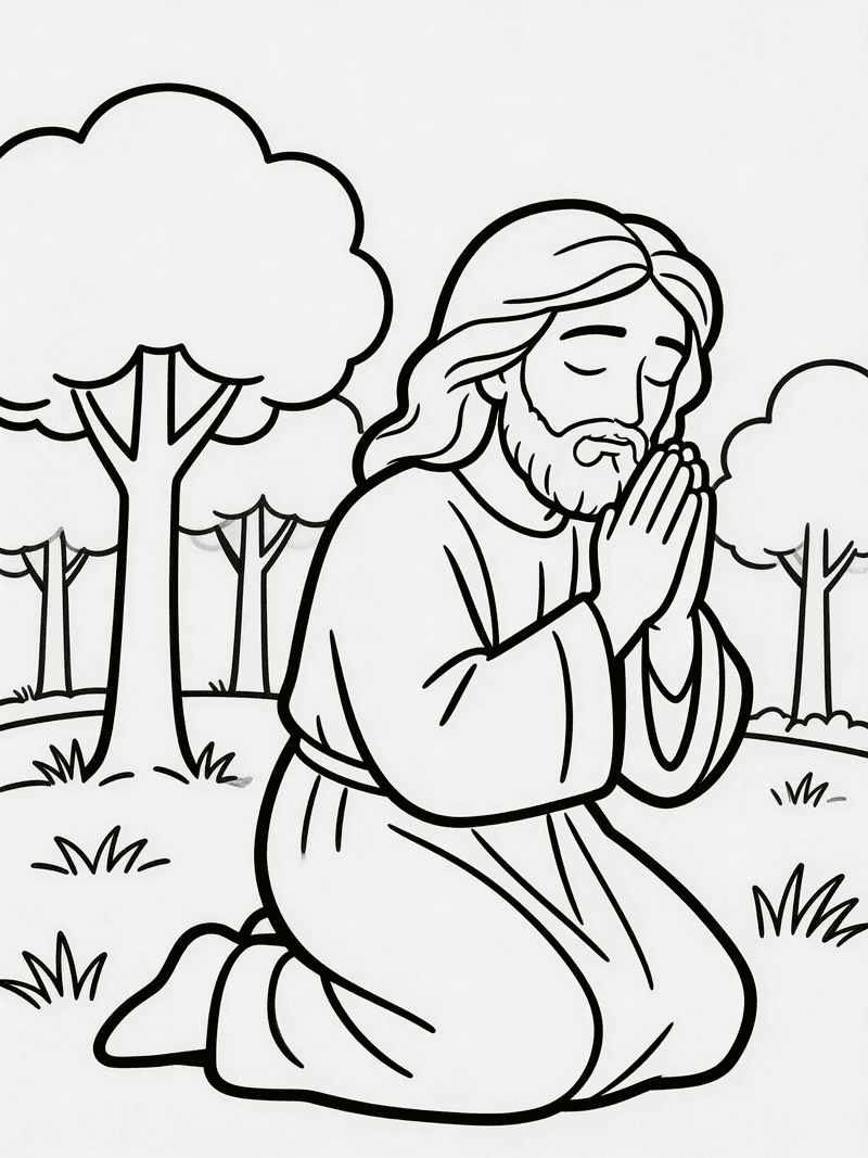 Jesus praying in the Garden of Gethsemane printable line art