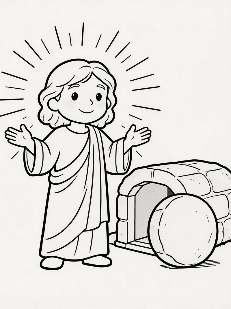 Jesus rising from the tomb with light printable line art