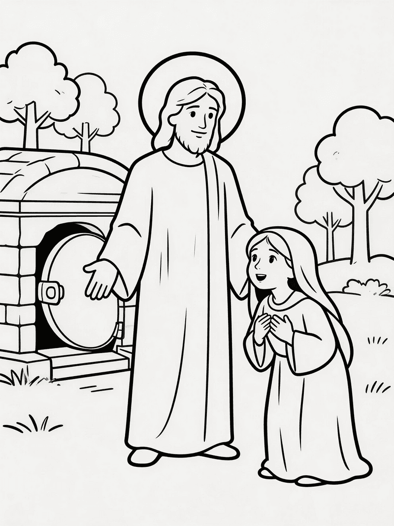 Mary Magdalene meeting the risen Jesus printable line art
