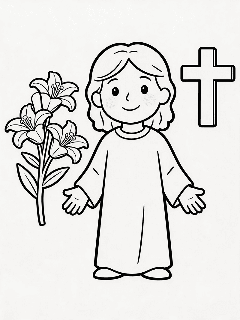 An Easter lily with a cross printable line art