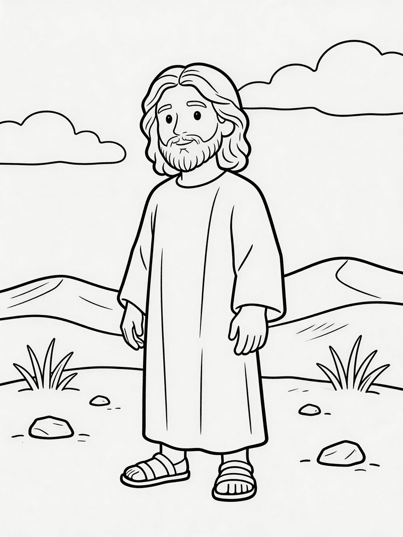 Jesus in the wilderness for forty days printable line art