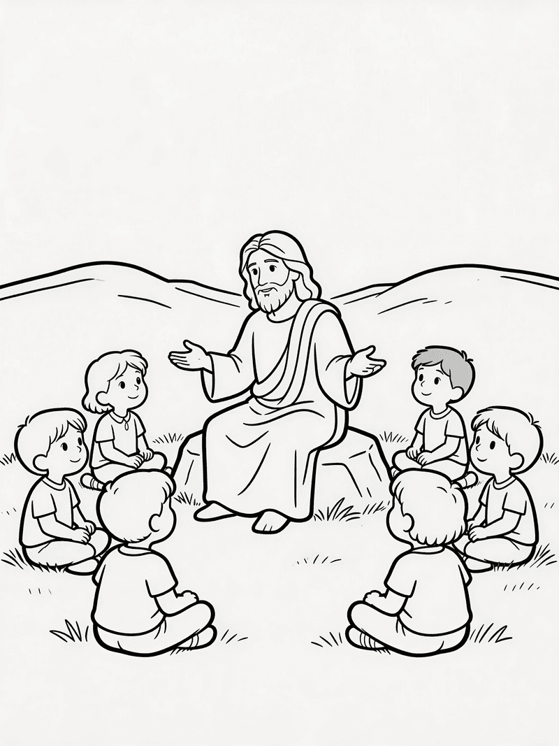 Jesus teaching the Sermon on the Mount printable line art