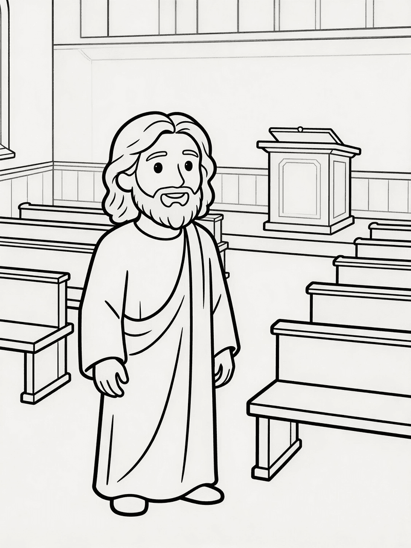Jesus visiting the synagogue printable line art