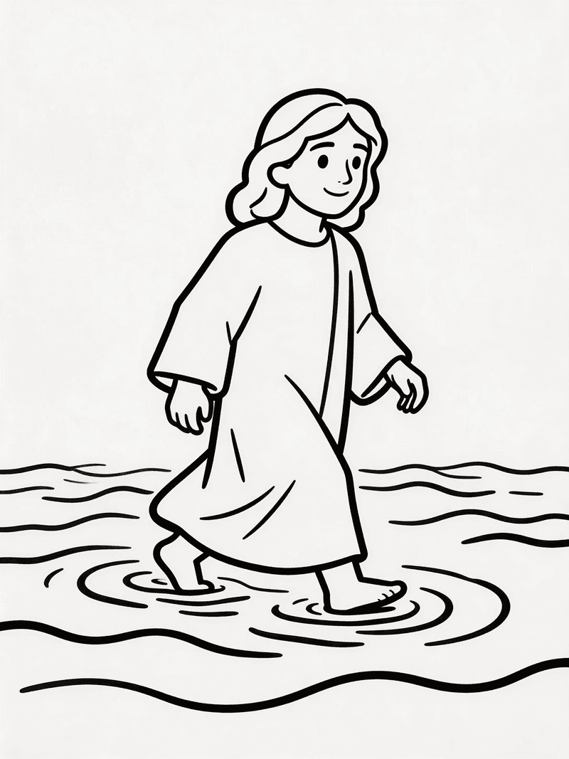 Jesus walking on water printable line art