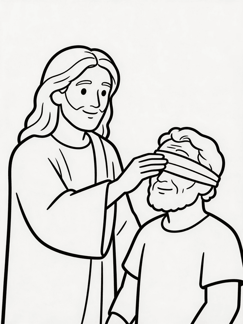 Jesus healing a blind man printable line art