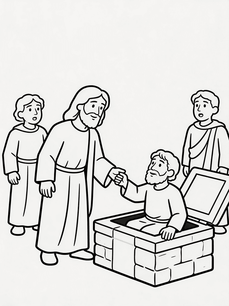 Jesus raising Lazarus from the dead printable line art
