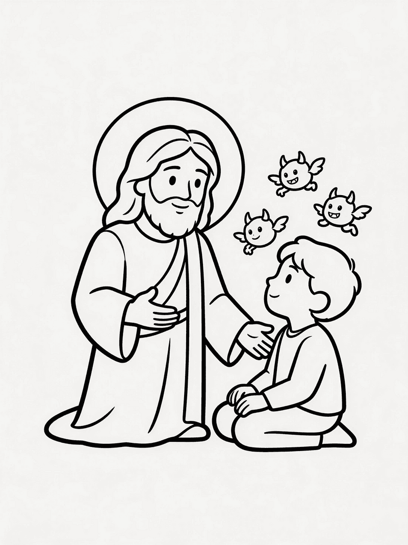 Jesus casting out demons printable line art