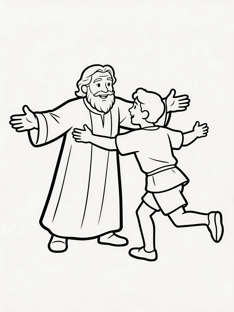 The Prodigal Son returning home to his father printable line art