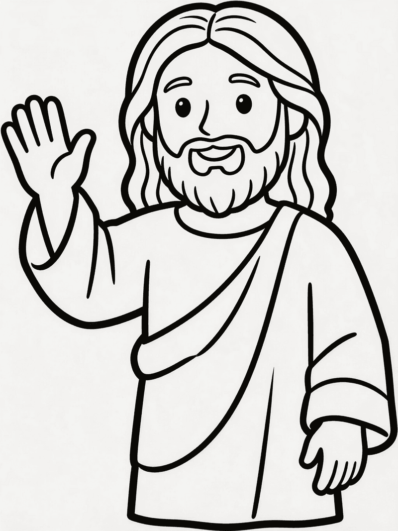 Jesus smiling and waving hello printable line art