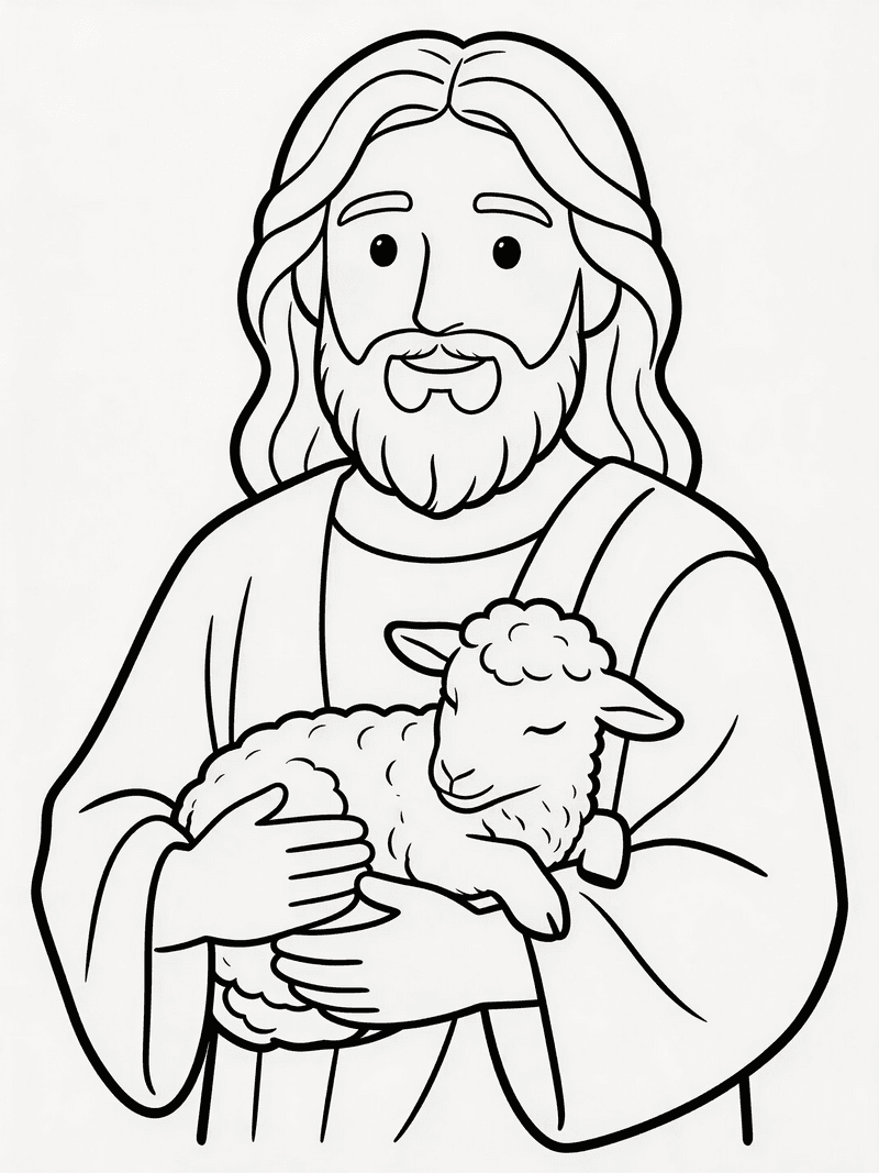 Jesus holding a lamb gently printable line art