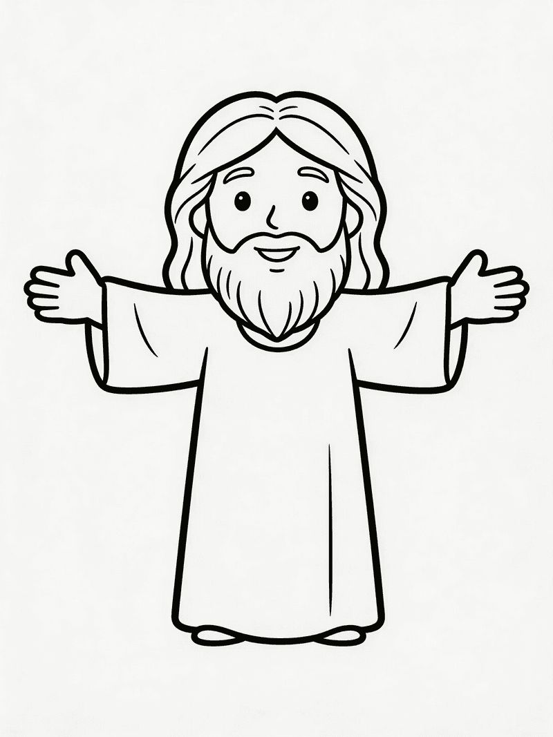 Jesus with arms open wide printable line art