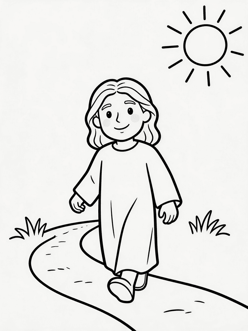 Jesus walking on a sunny path