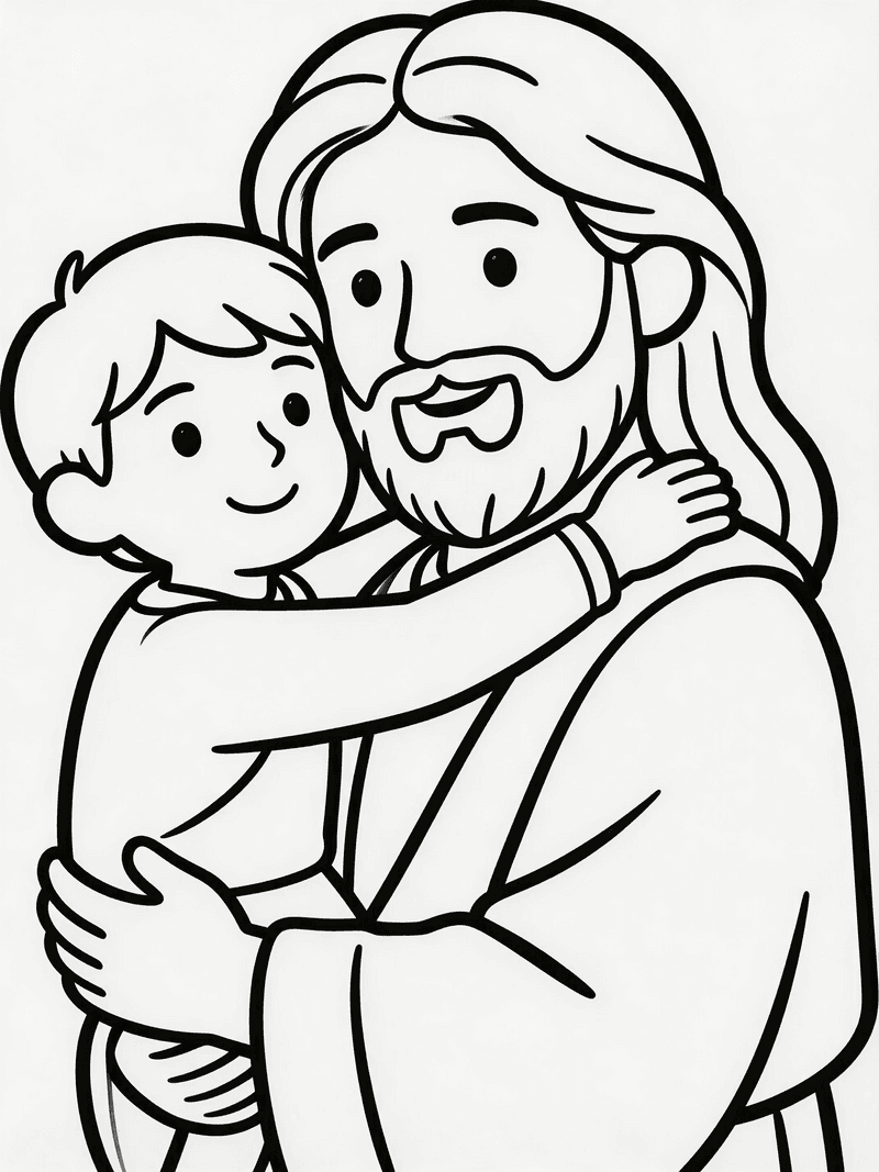 Jesus hugging a child printable line art