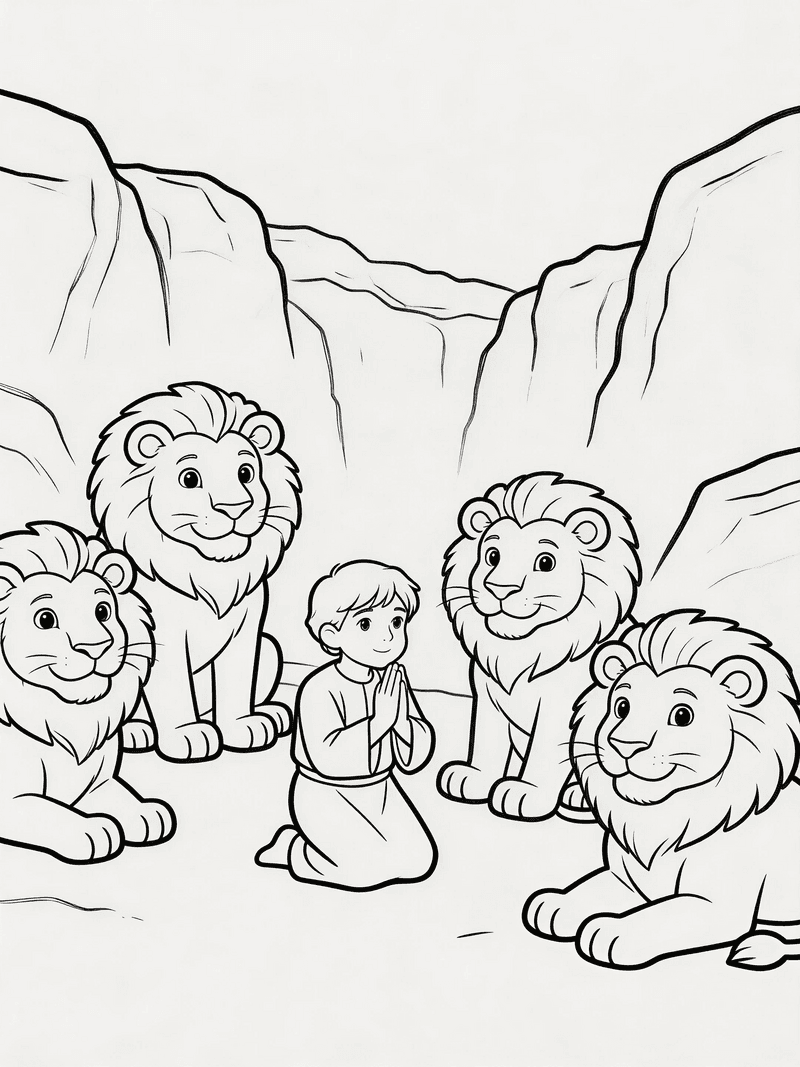 Daniel praying in the lions den