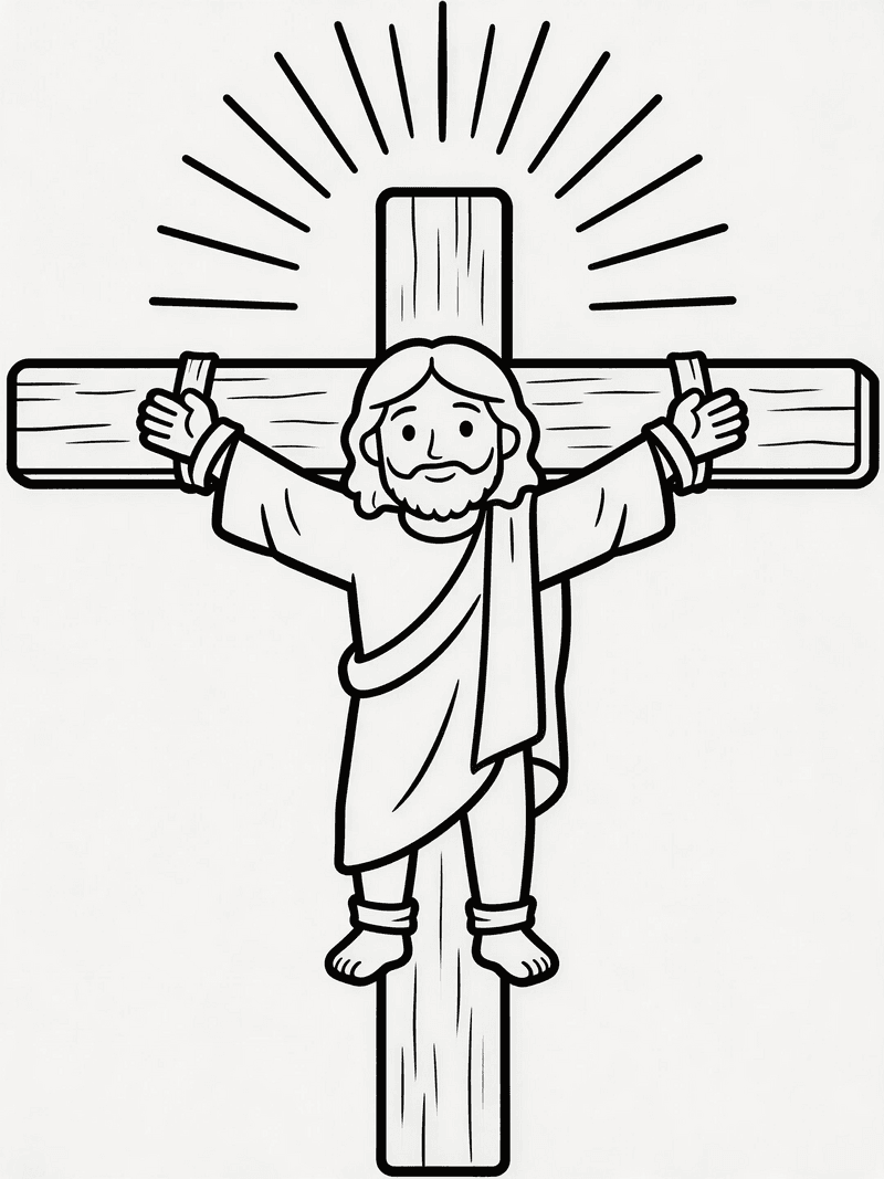 Jesus on the cross with light shining