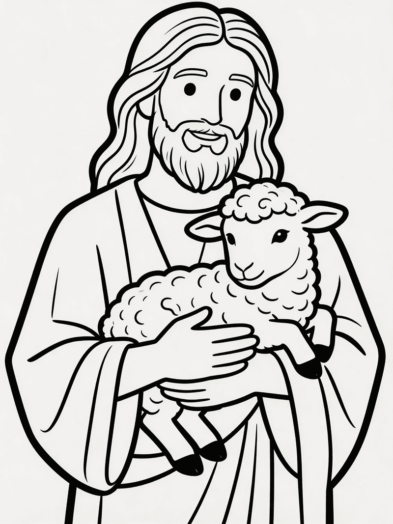 Jesus holding a fluffy lamb