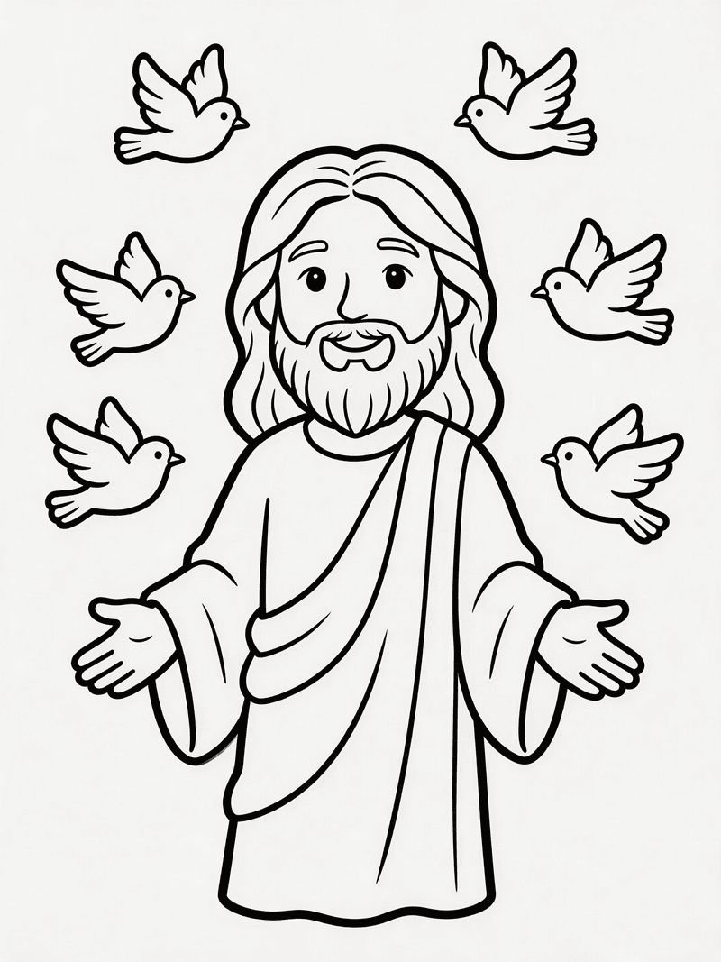 Jesus surrounded by doves