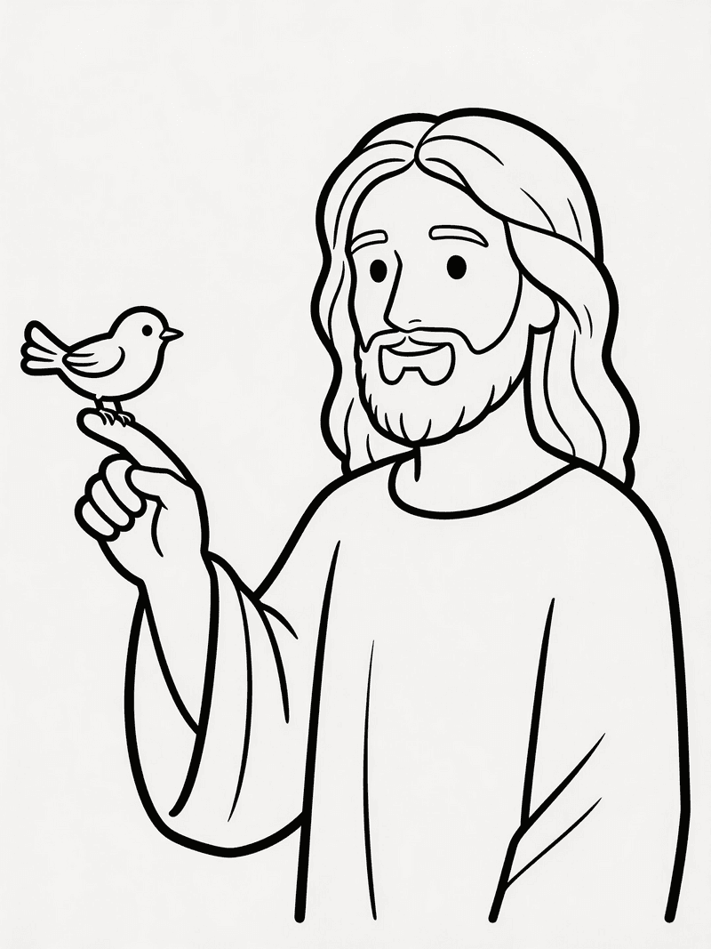 Jesus with a small bird on his finger