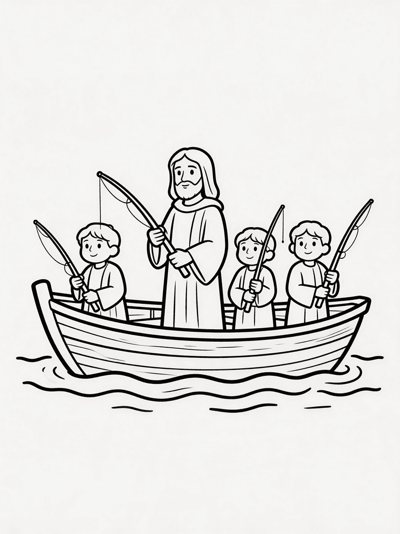 Jesus and the disciples fishing