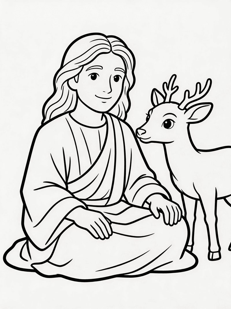 Jesus with a gentle deer